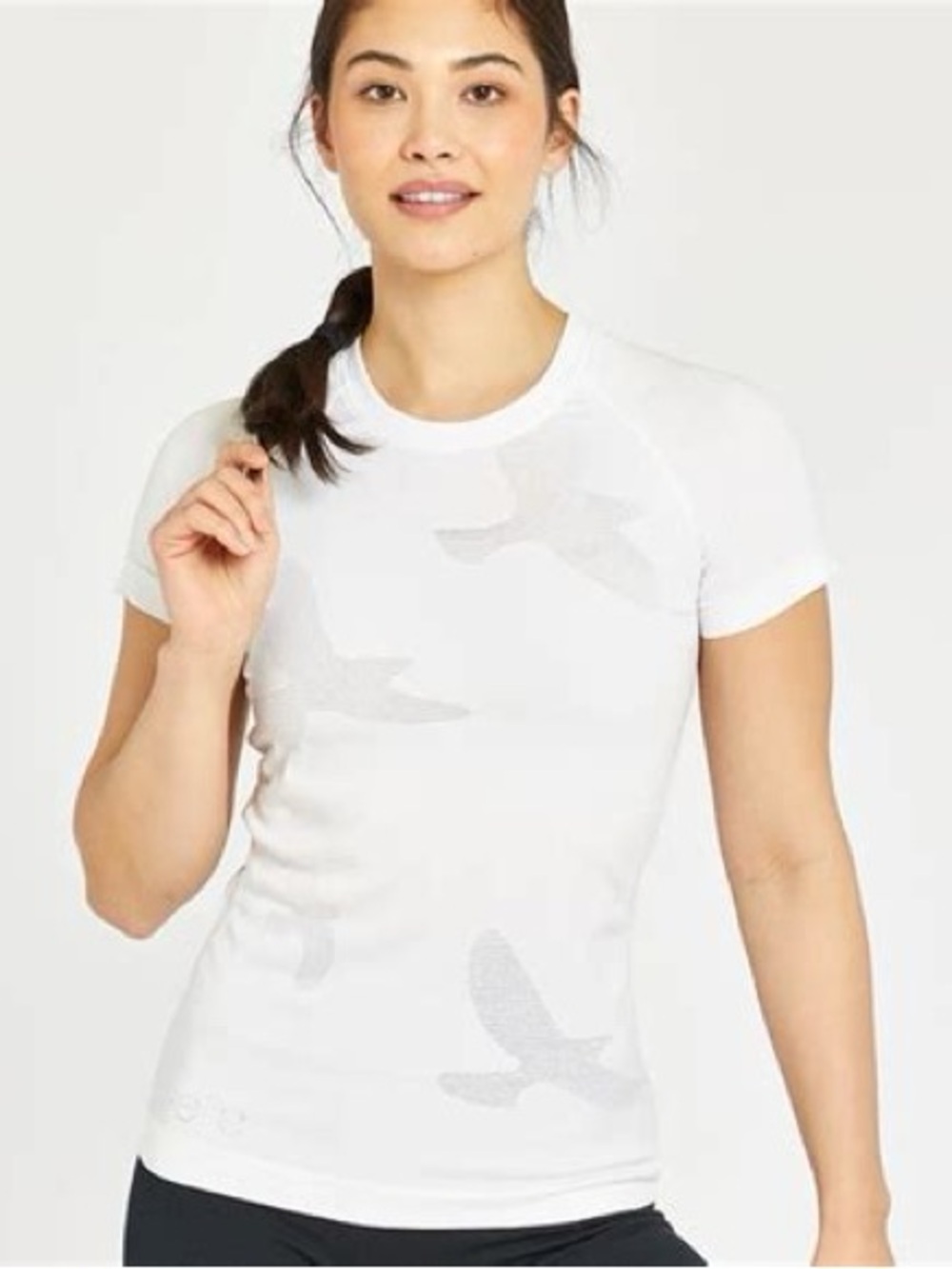 oiselle flyte bird White Short Sleeve Running Tee large fly out